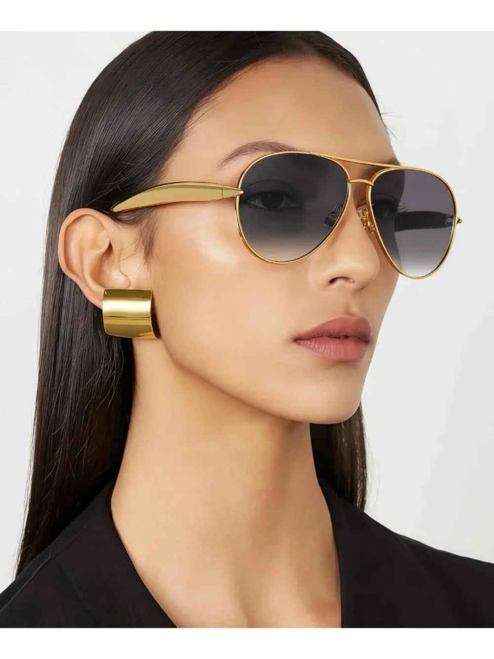 Unisex Gradient Black Champagne Lens Aviator Metal Oversized Aviators Sun